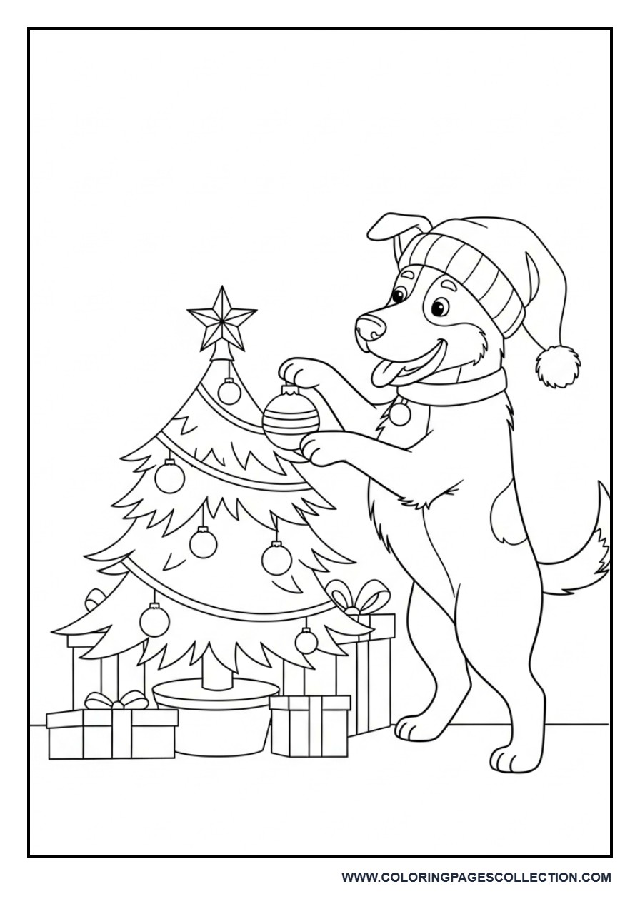 Dog Decorating Christmas Tree