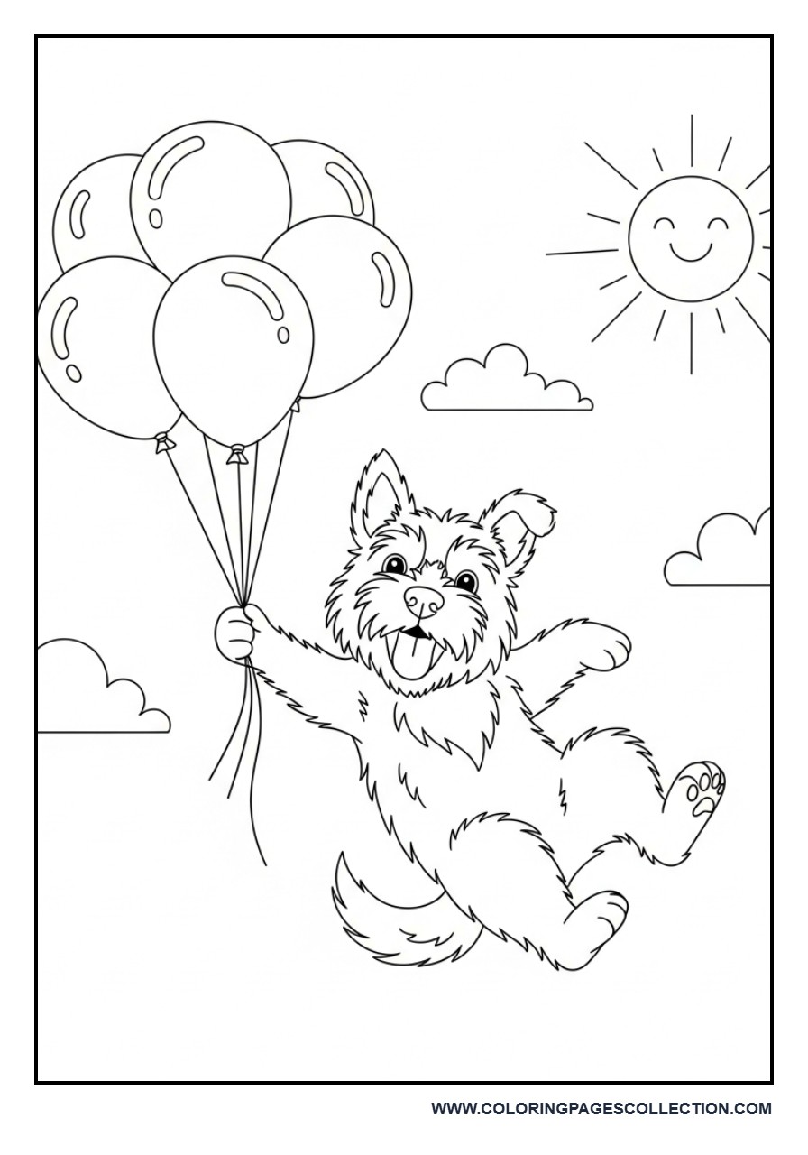 Dog Flying with Balloons