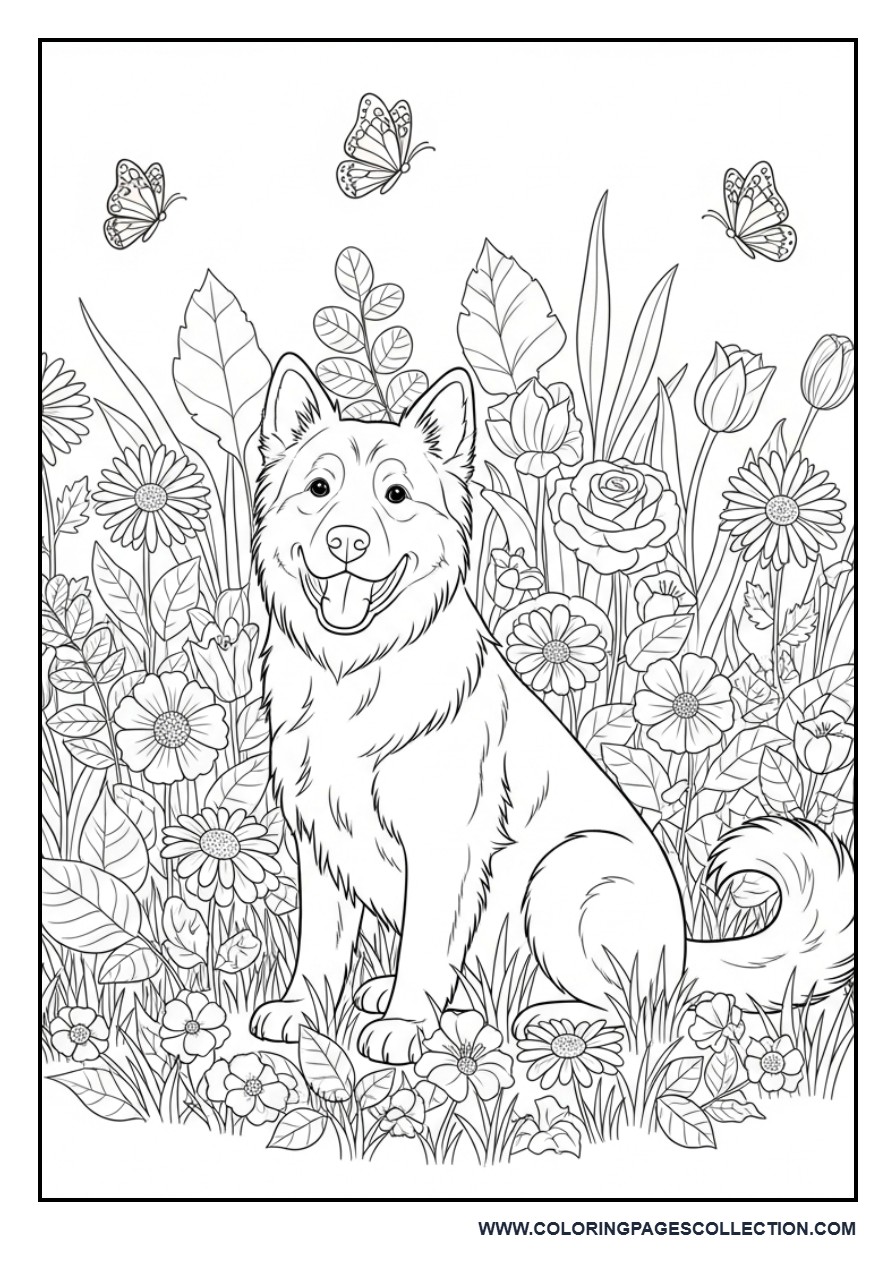 Dog in Garden with Extra Details