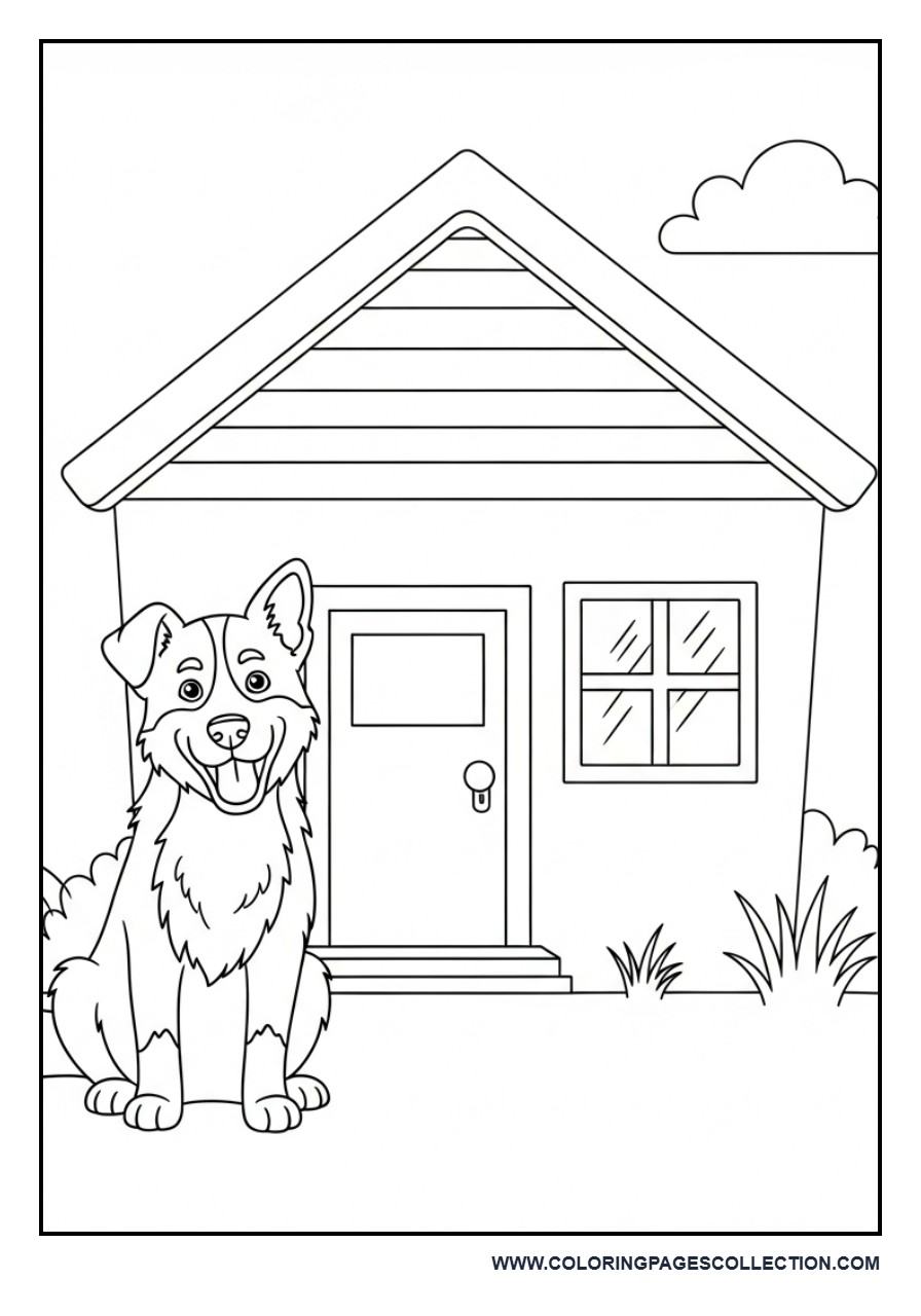 Dog Near a Small House