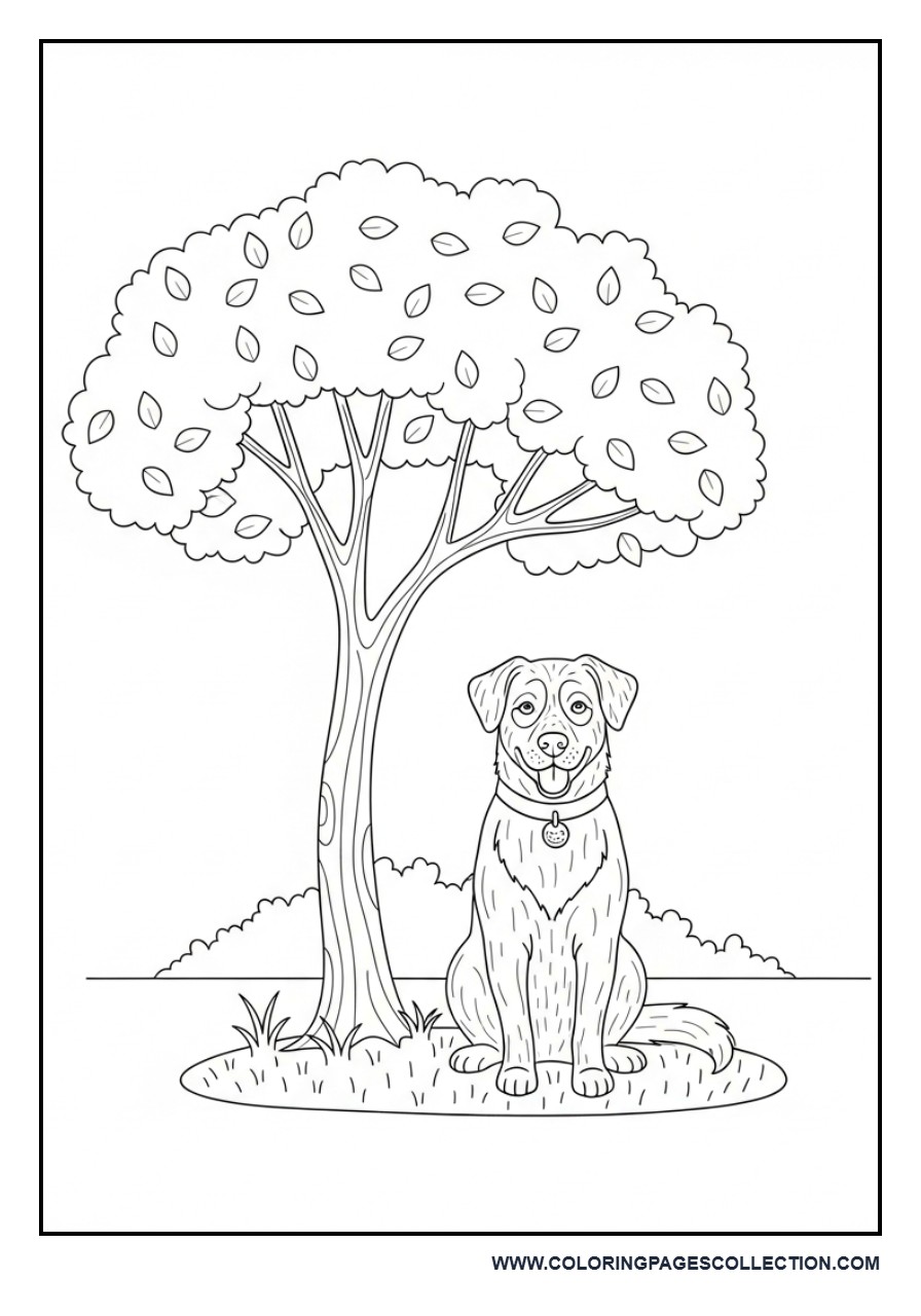 Dog Sitting Under a Tree