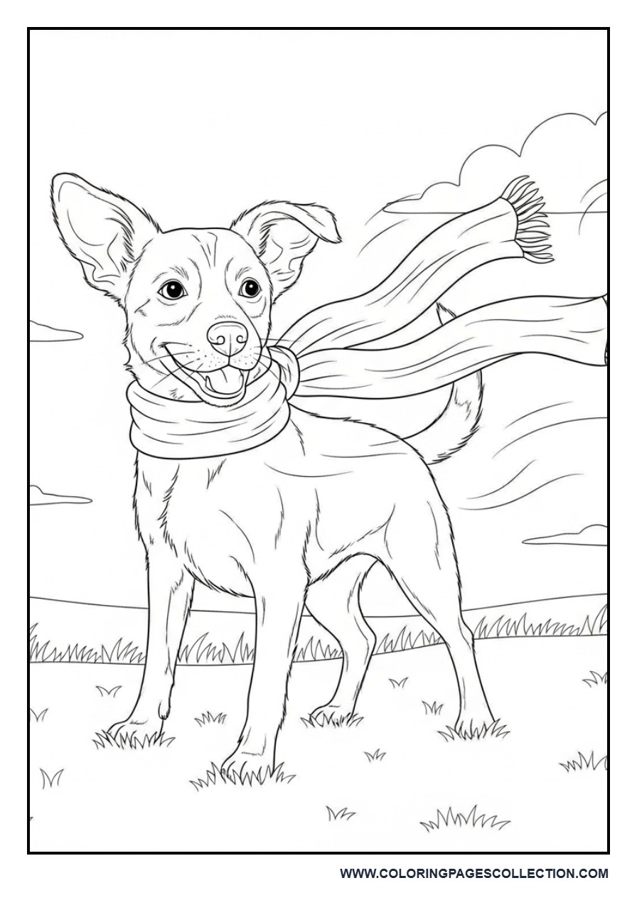 Dog with Scarf in Wind