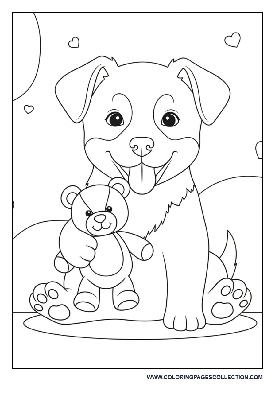 Puppy Holding Teddy Bear