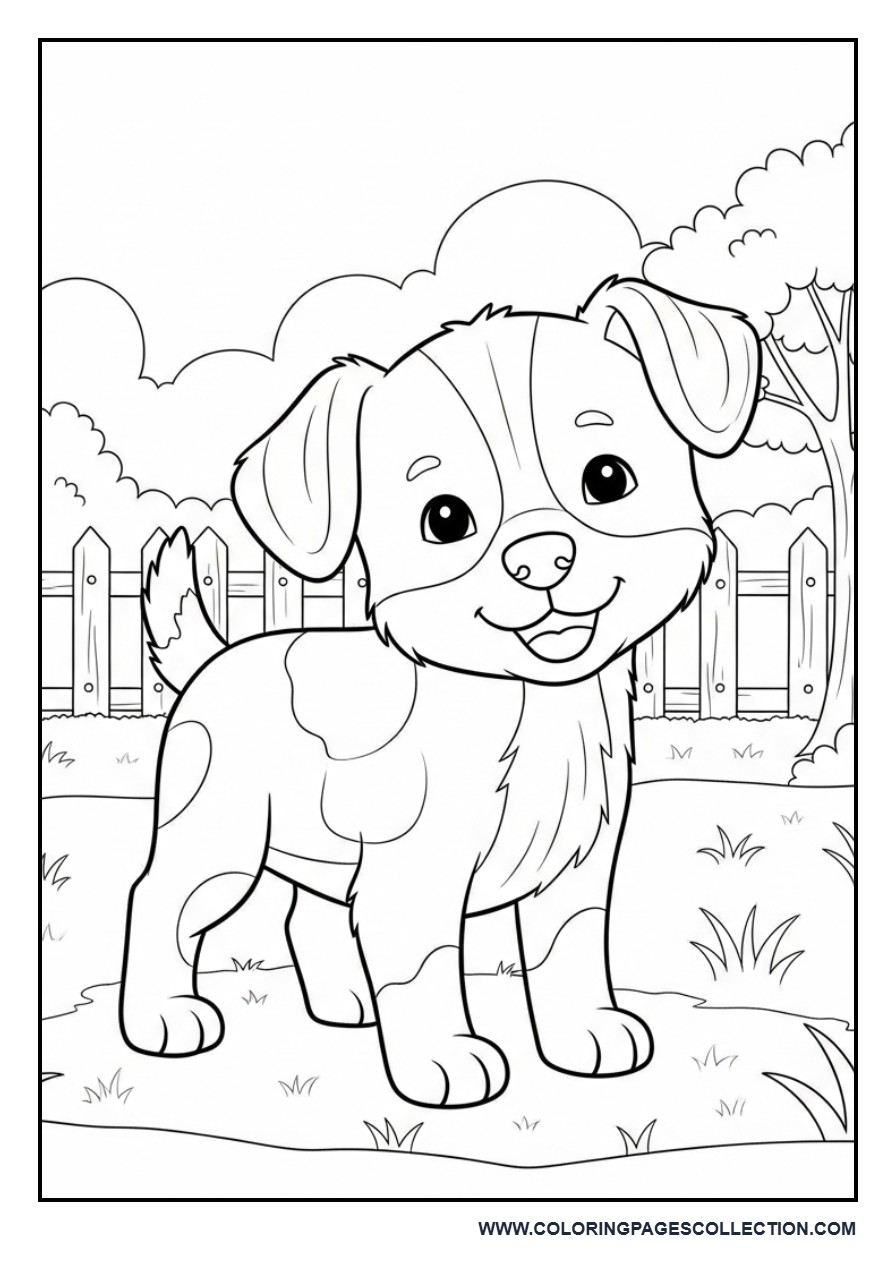 Puppy in Backyard Scene