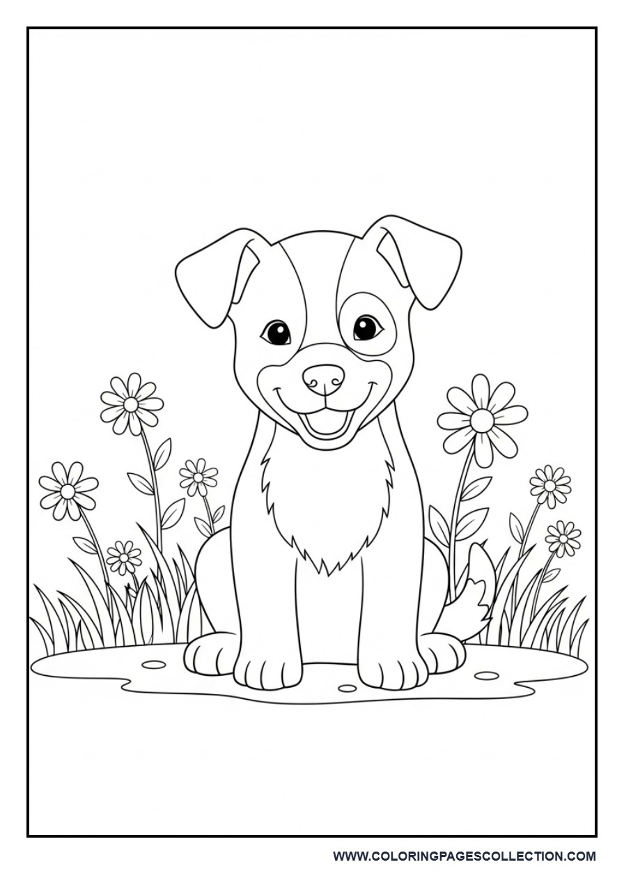 Puppy in Flower Garden