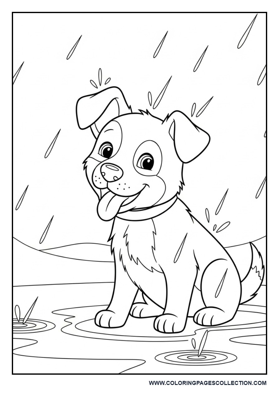 Puppy in Rain Scene