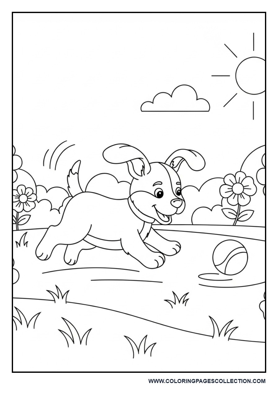 Puppy Playing with Ball in Garden