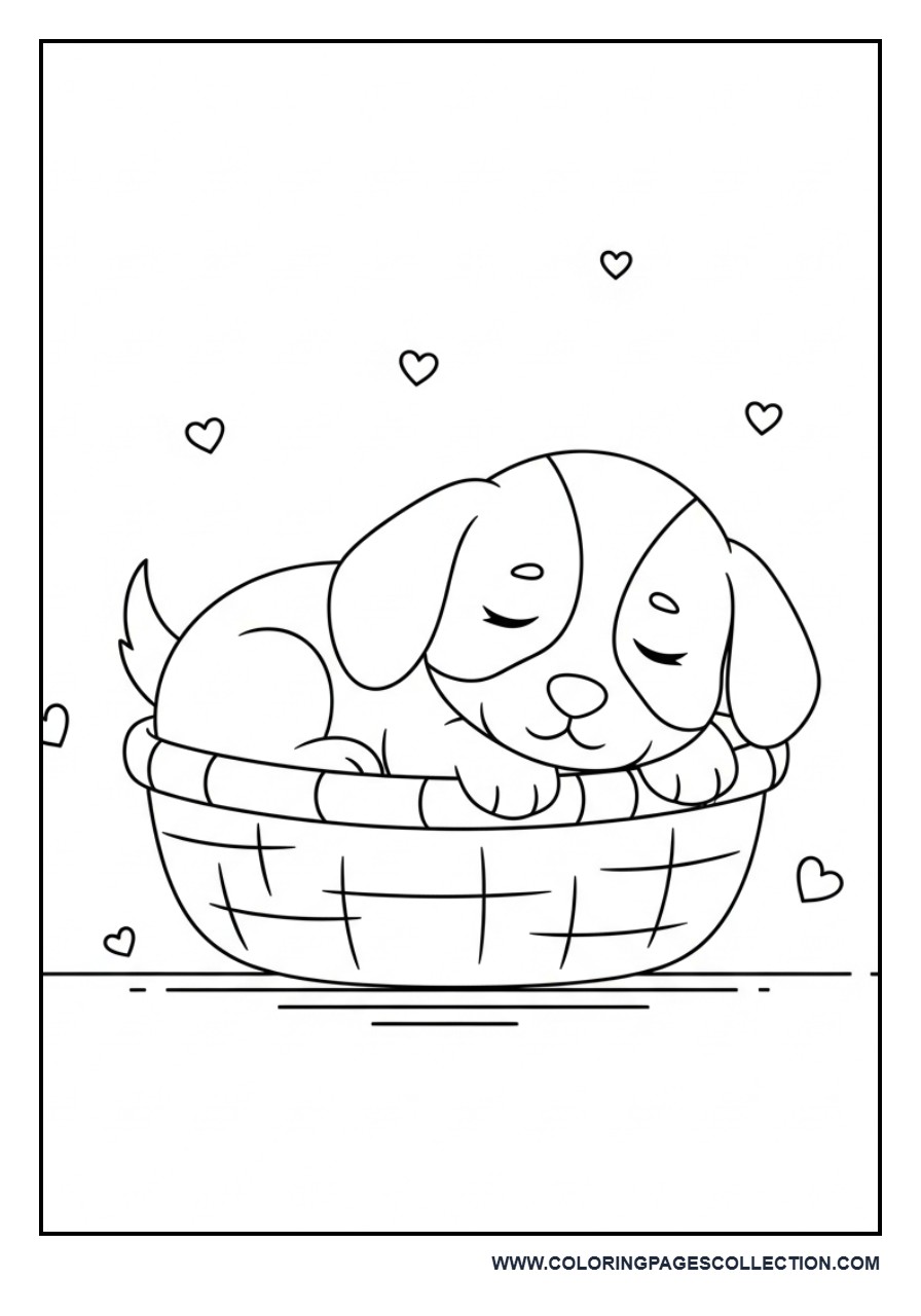 Puppy Sleeping in Basket