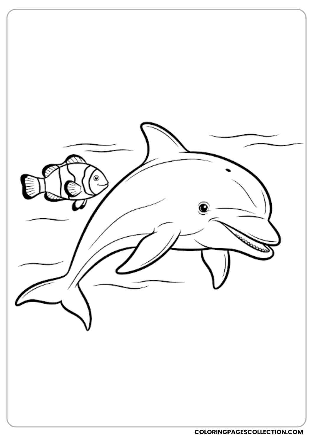 Dolphin with Clownfish Friend coloring page.