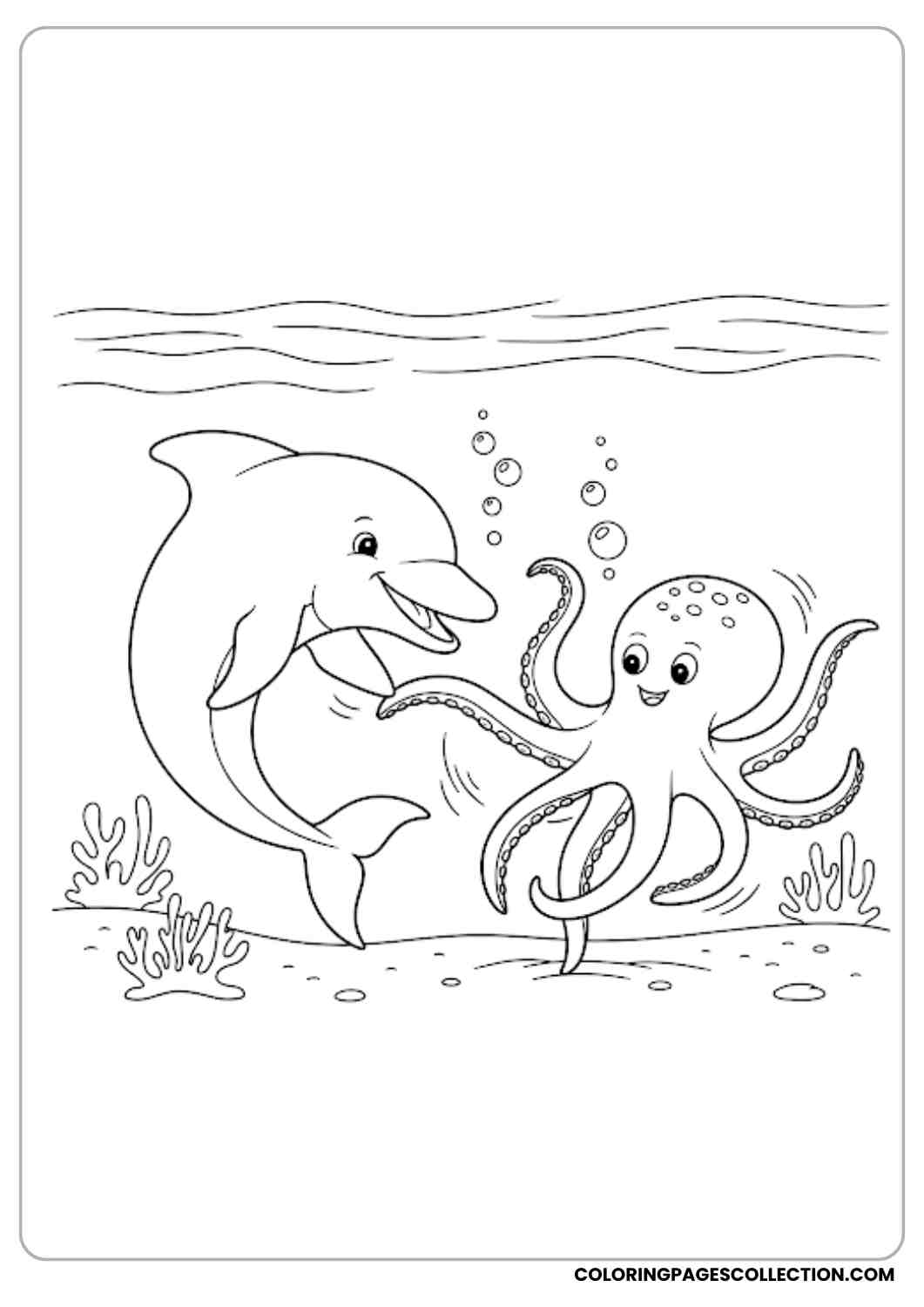 Dolphin and Octopus Dancing coloring page.