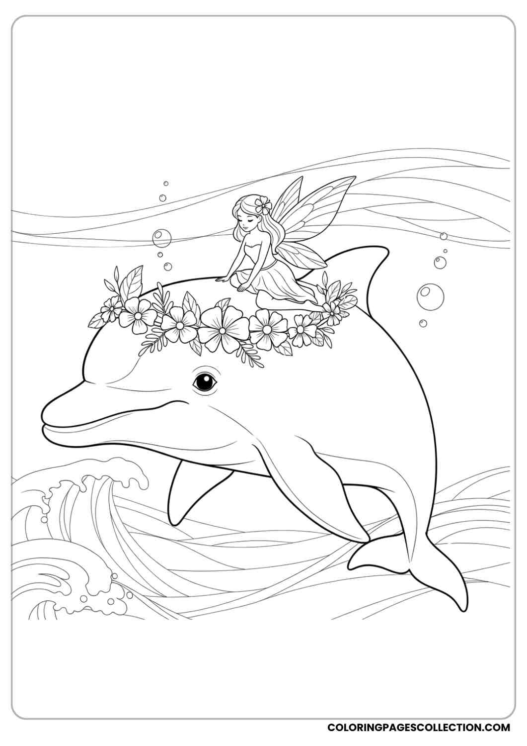 Dolphin with Flower Crown coloring page.