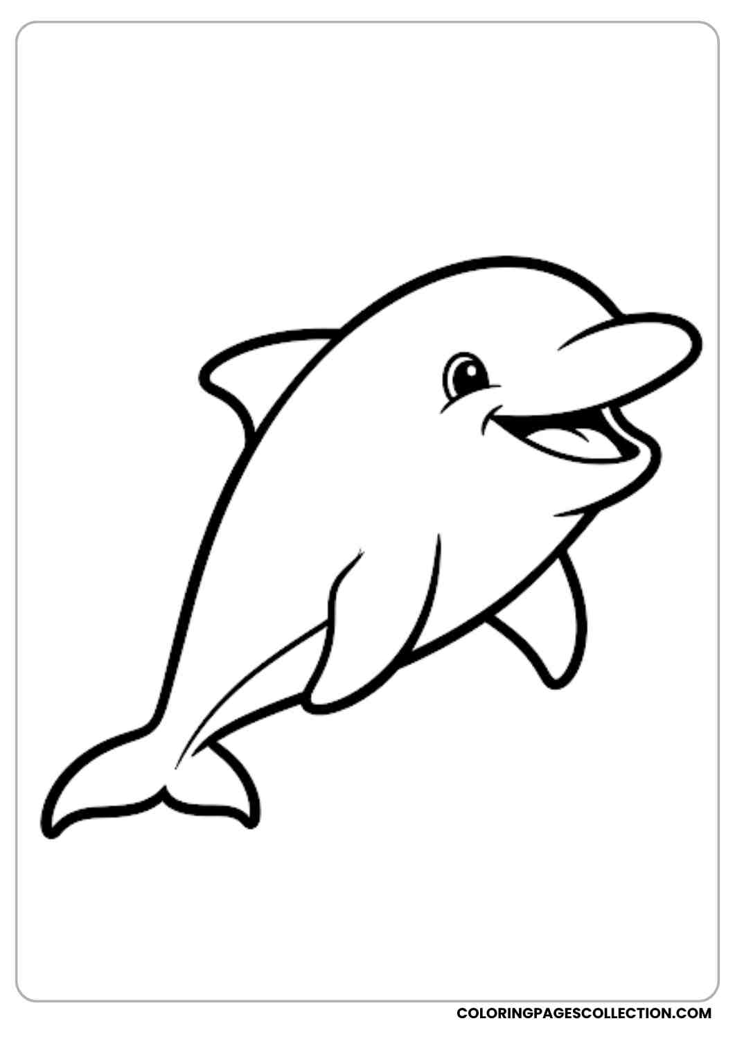 Cute Smiling Dolphin Outline coloring page.