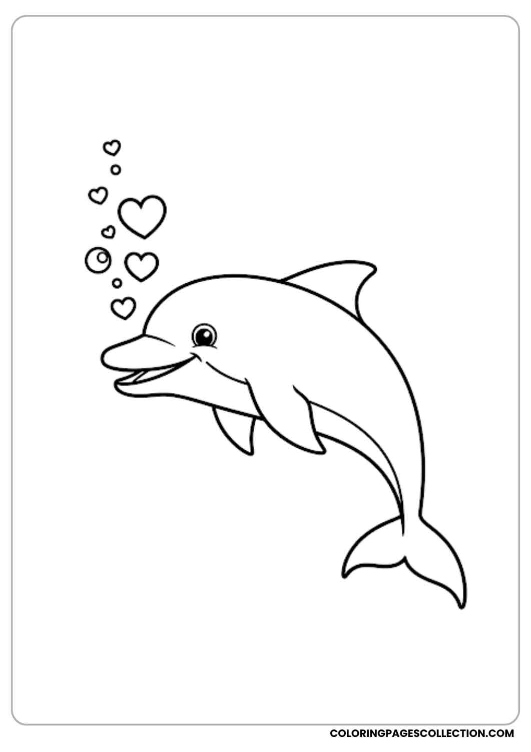 Happy Dolphin with Hearts coloring page.