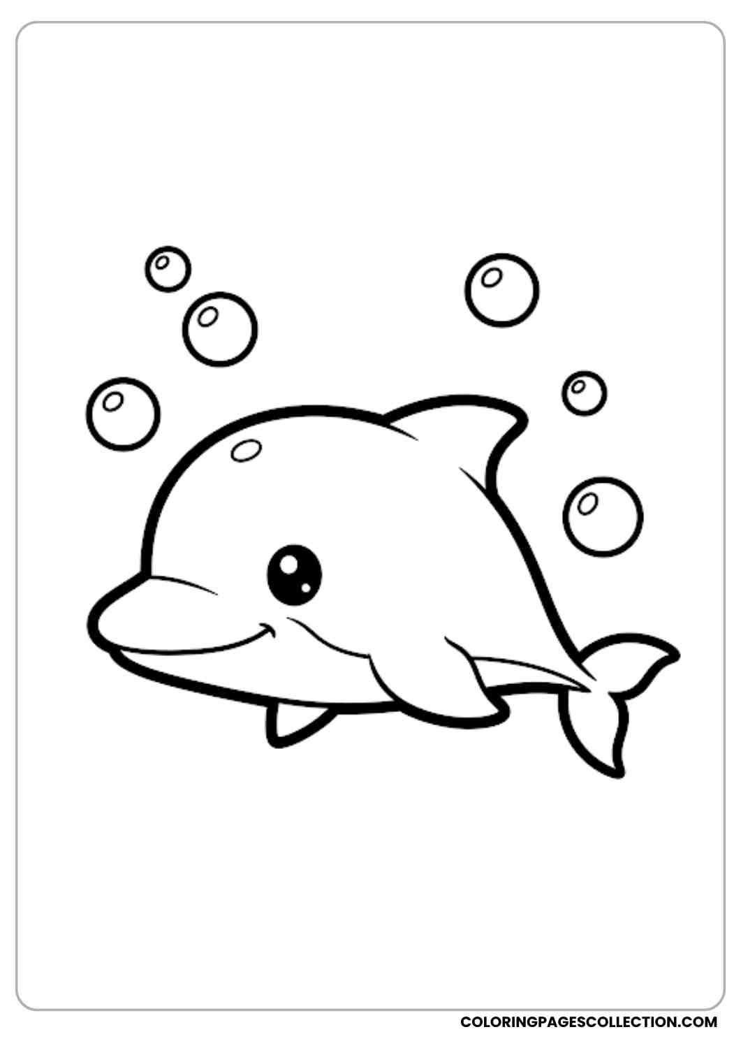 Chibi Dolphin with Bubbles coloring page.