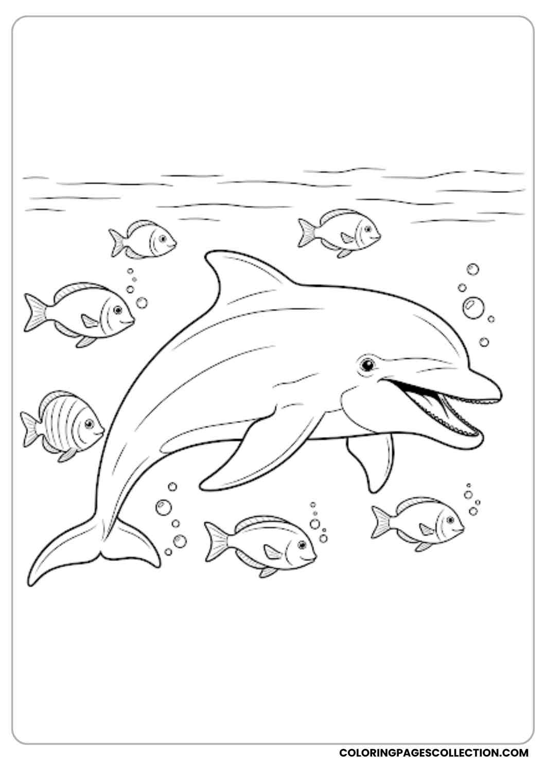 Dolphin and Fish Friends coloring page.