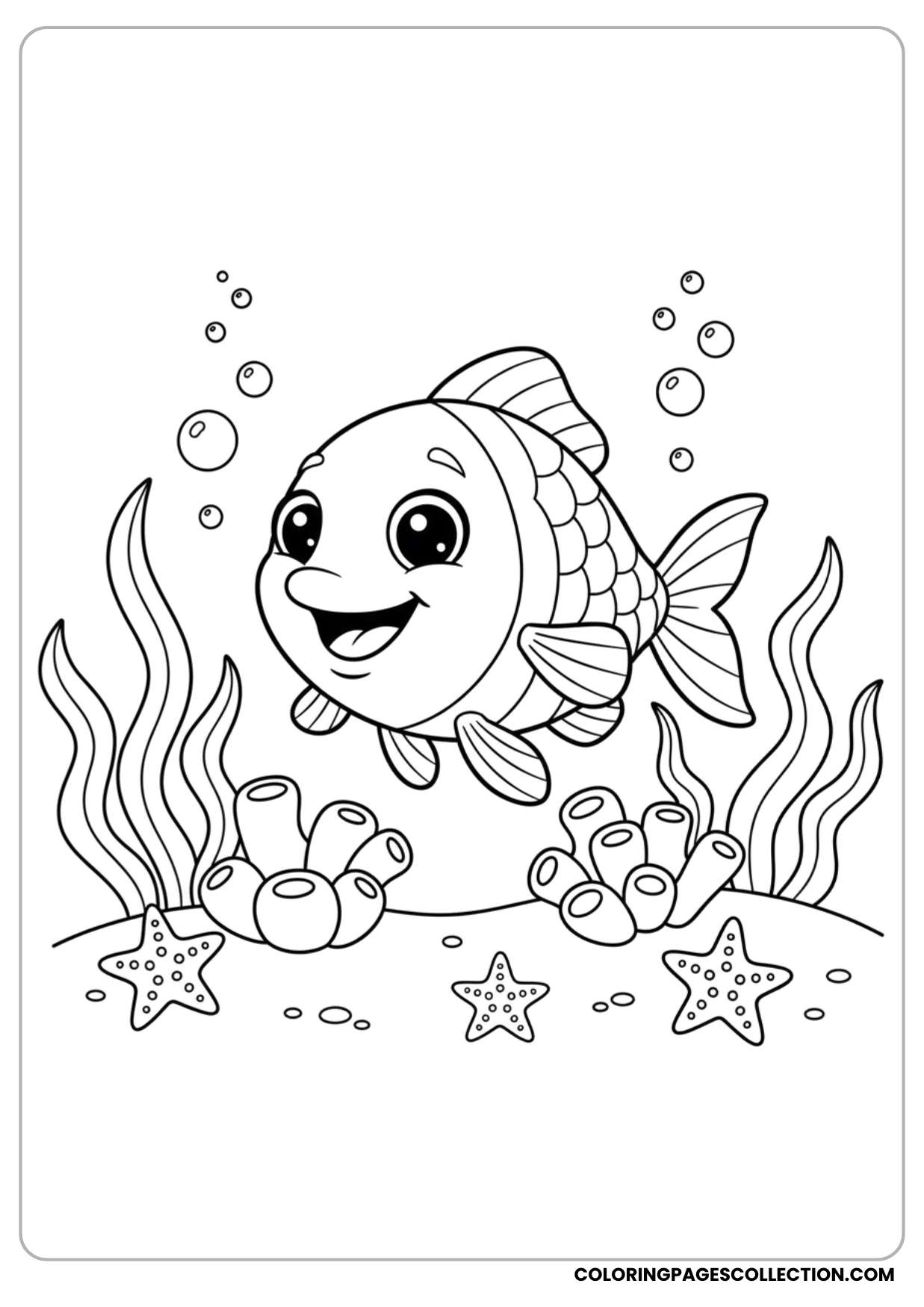 A charming fish swimming near coral coloring page may look cheerful in shades you choose.