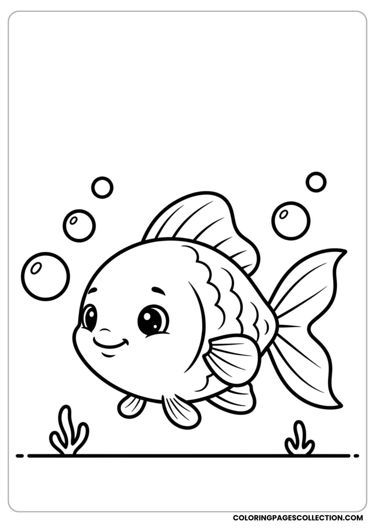 This inspiring bold cartoon fish outline coloring page is ready to glow with your imagination.
