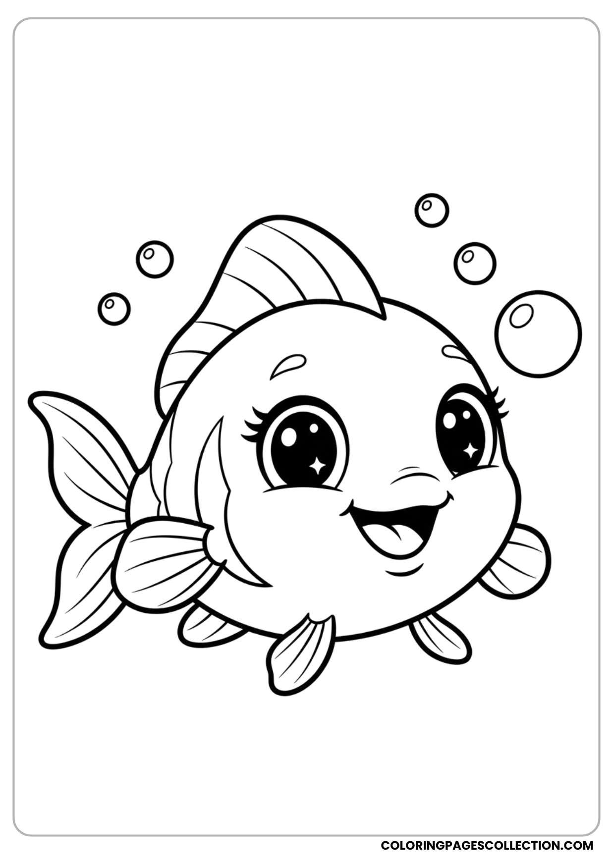 This playful smiling fish close-up coloring page will make you smile as soon as you start coloring it.