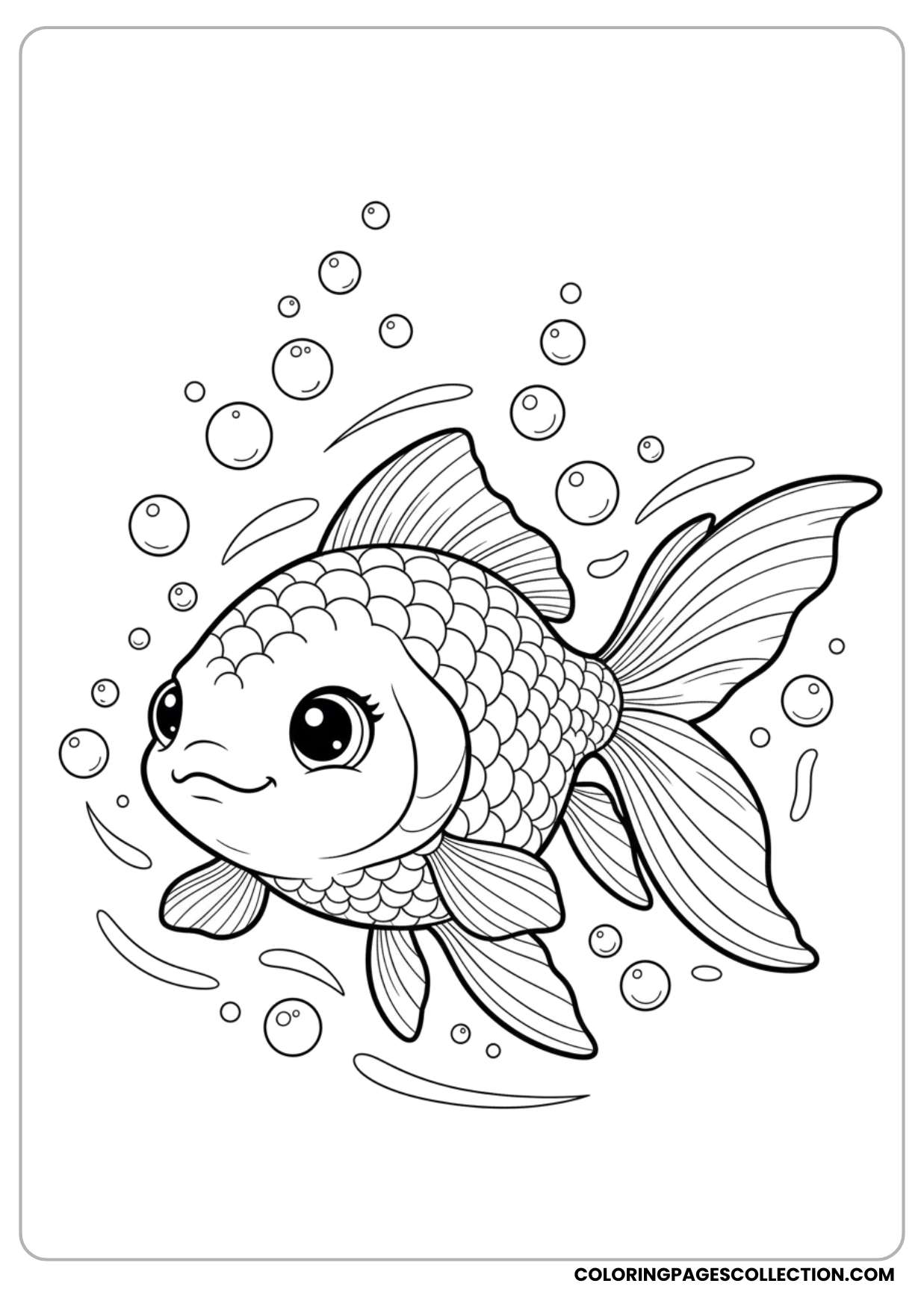 This artistically detailed goldfish coloring page can glow like a masterpiece when you're done.