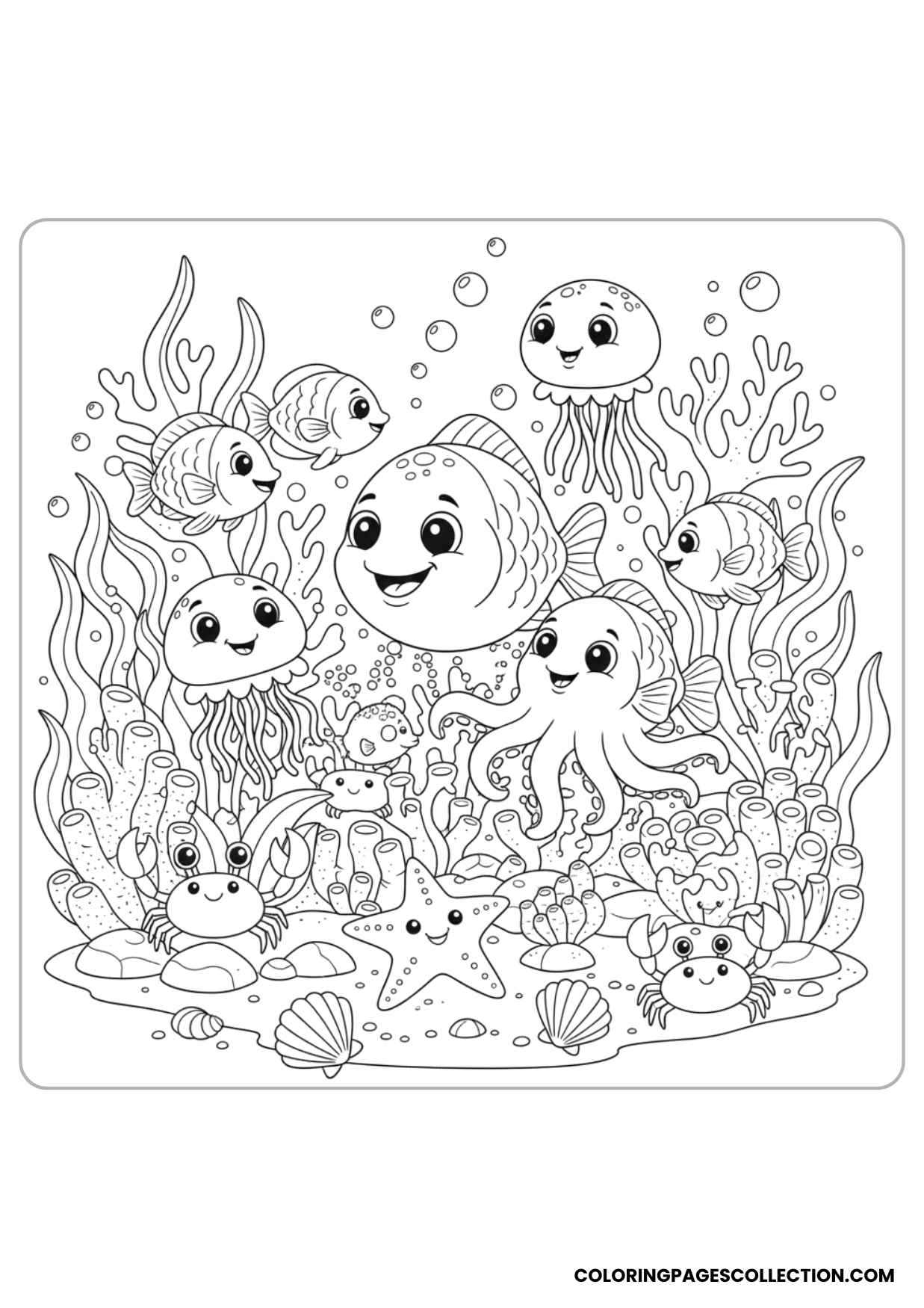 This beautiful sea creatures collection coloring page may be your little masterpiece today.