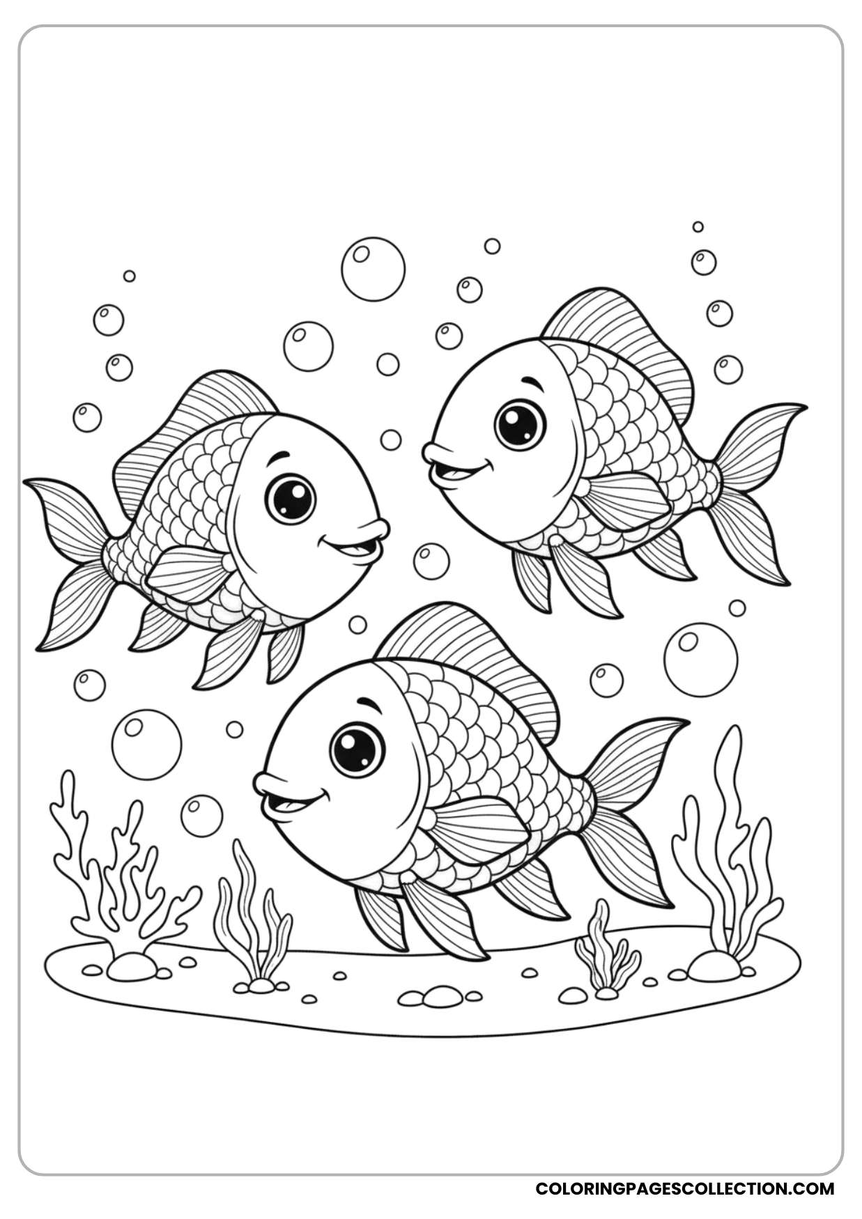 This creative group of fish swimming together coloring page is perfect for showing off your color style.