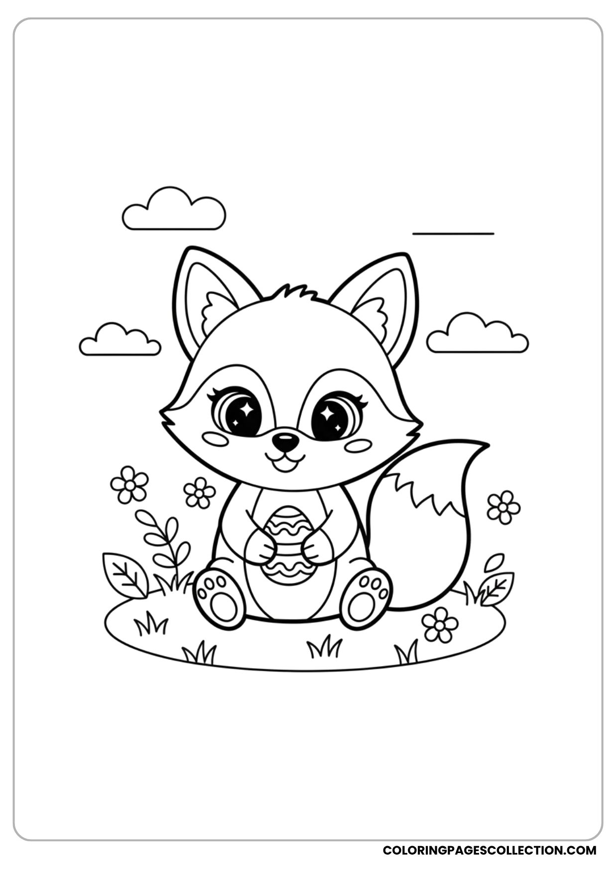 Baby Fox Holding Egg Coloring Page