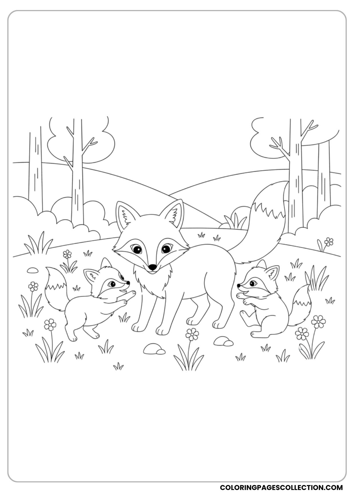 Adorable Fox Family Coloring Page
