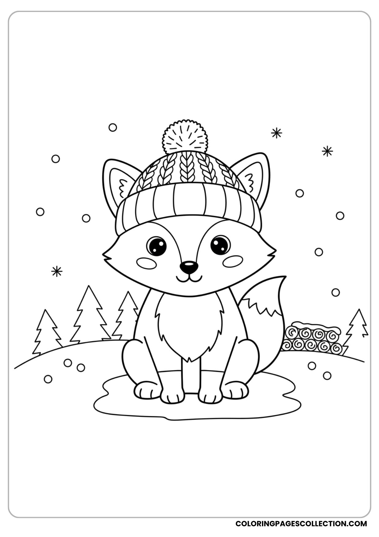 Fox with Winter Hat Coloring Page