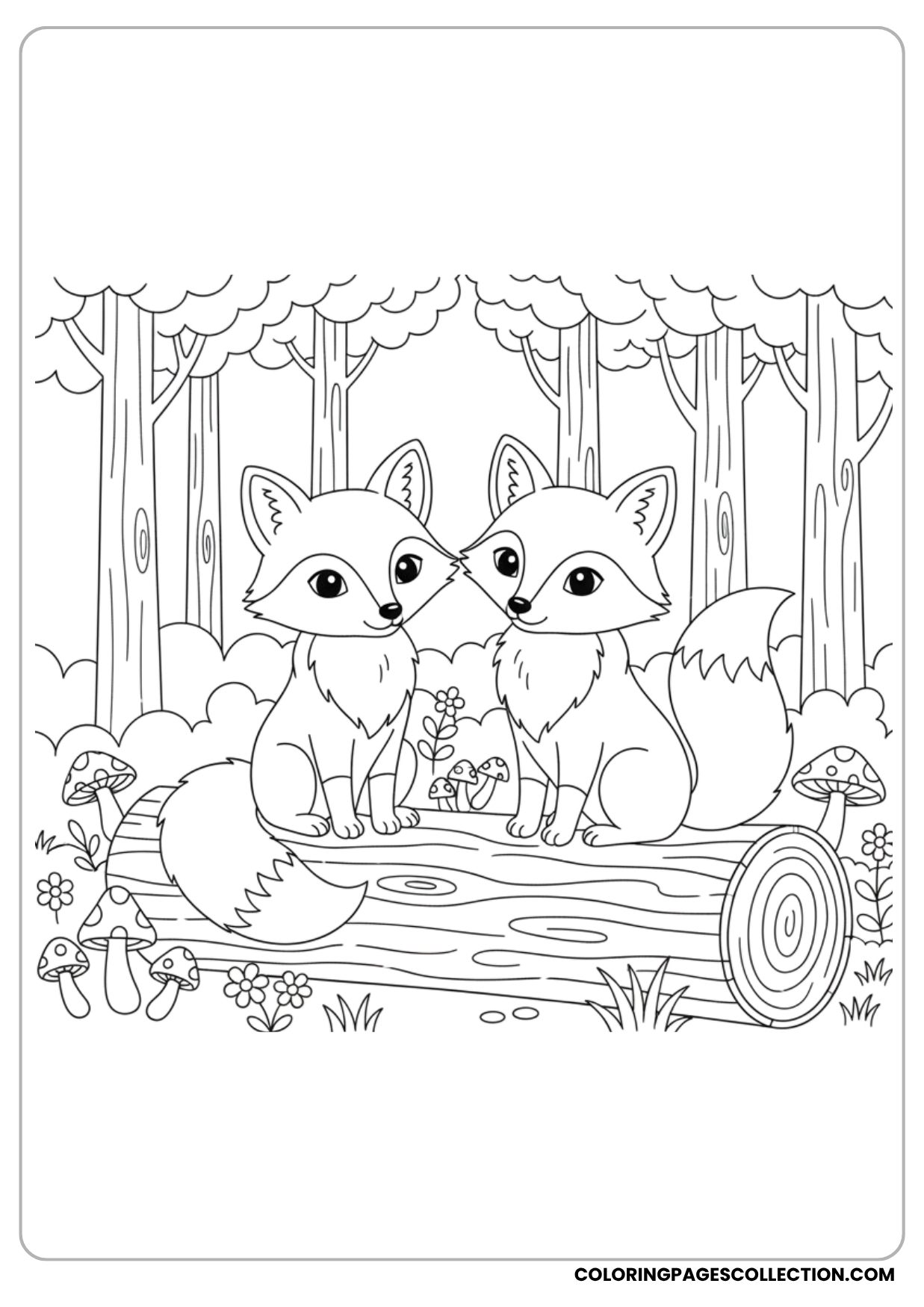 Two Foxes Coloring Book Page Coloring Page