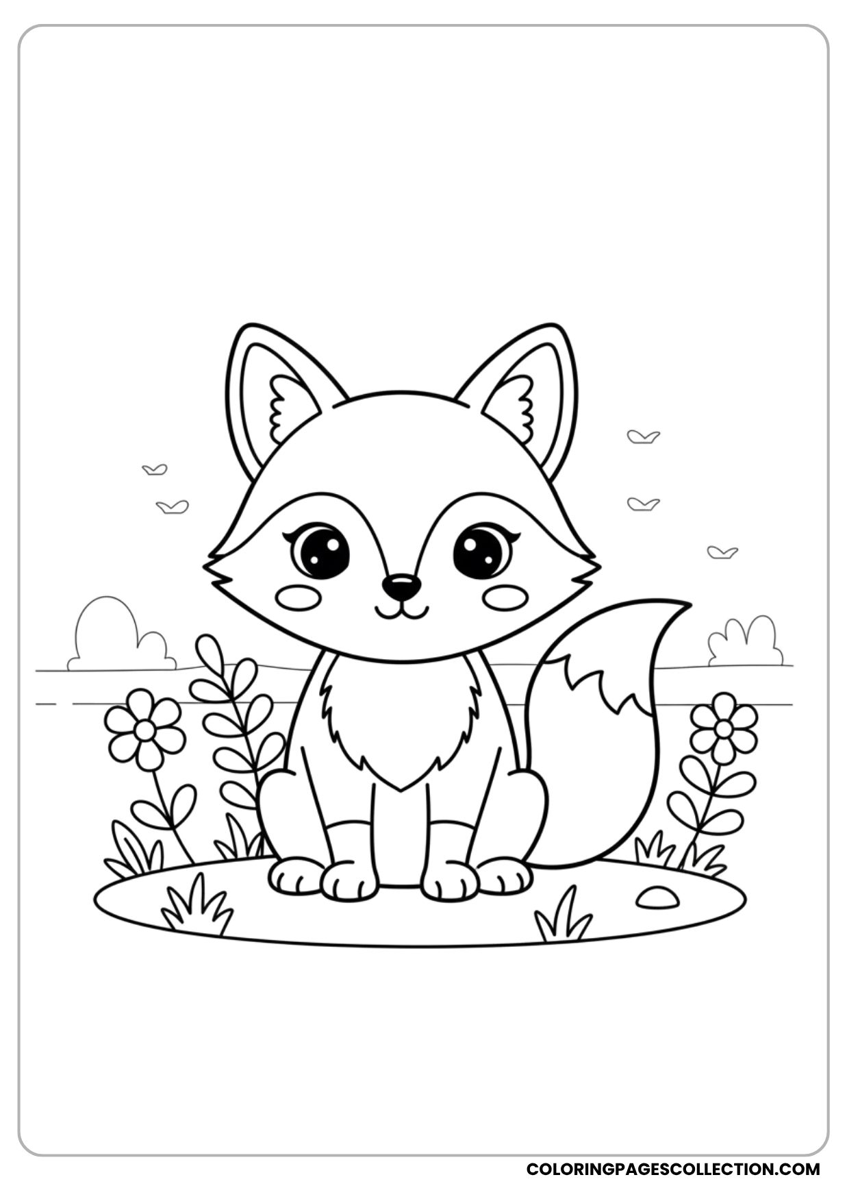 Sitting Fox with Plants Coloring Page