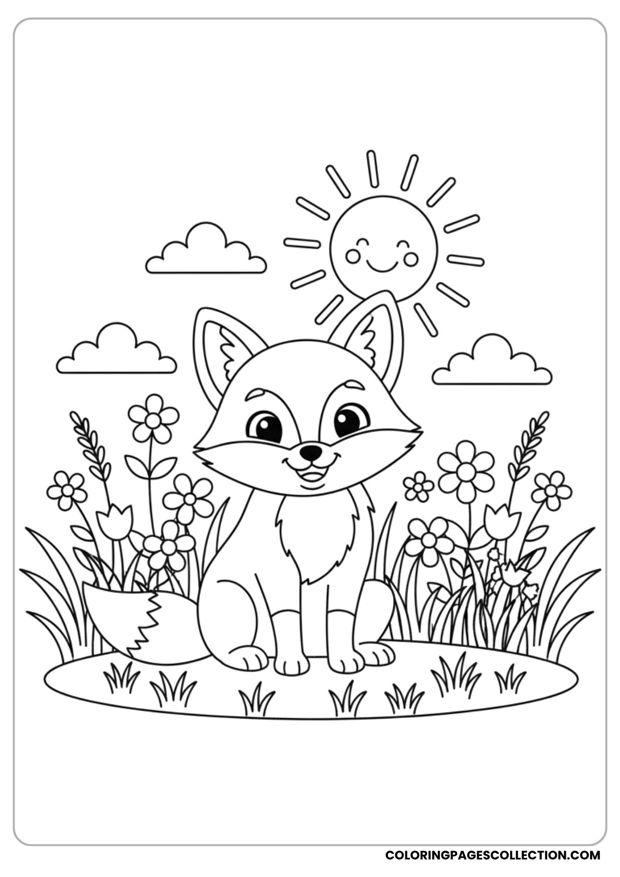 Cute Fox in Meadow Coloring Page