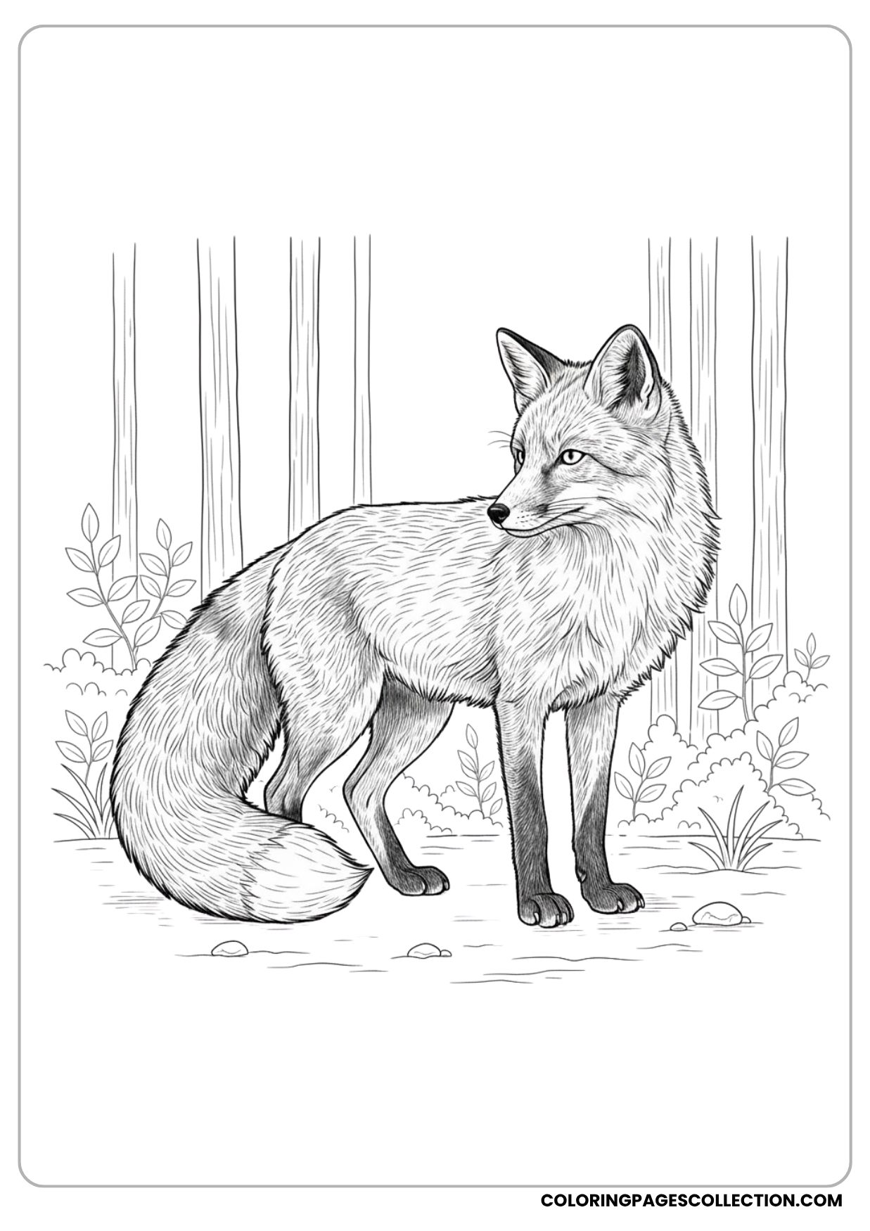 Realistic Fox Standing Gracefully Coloring Page