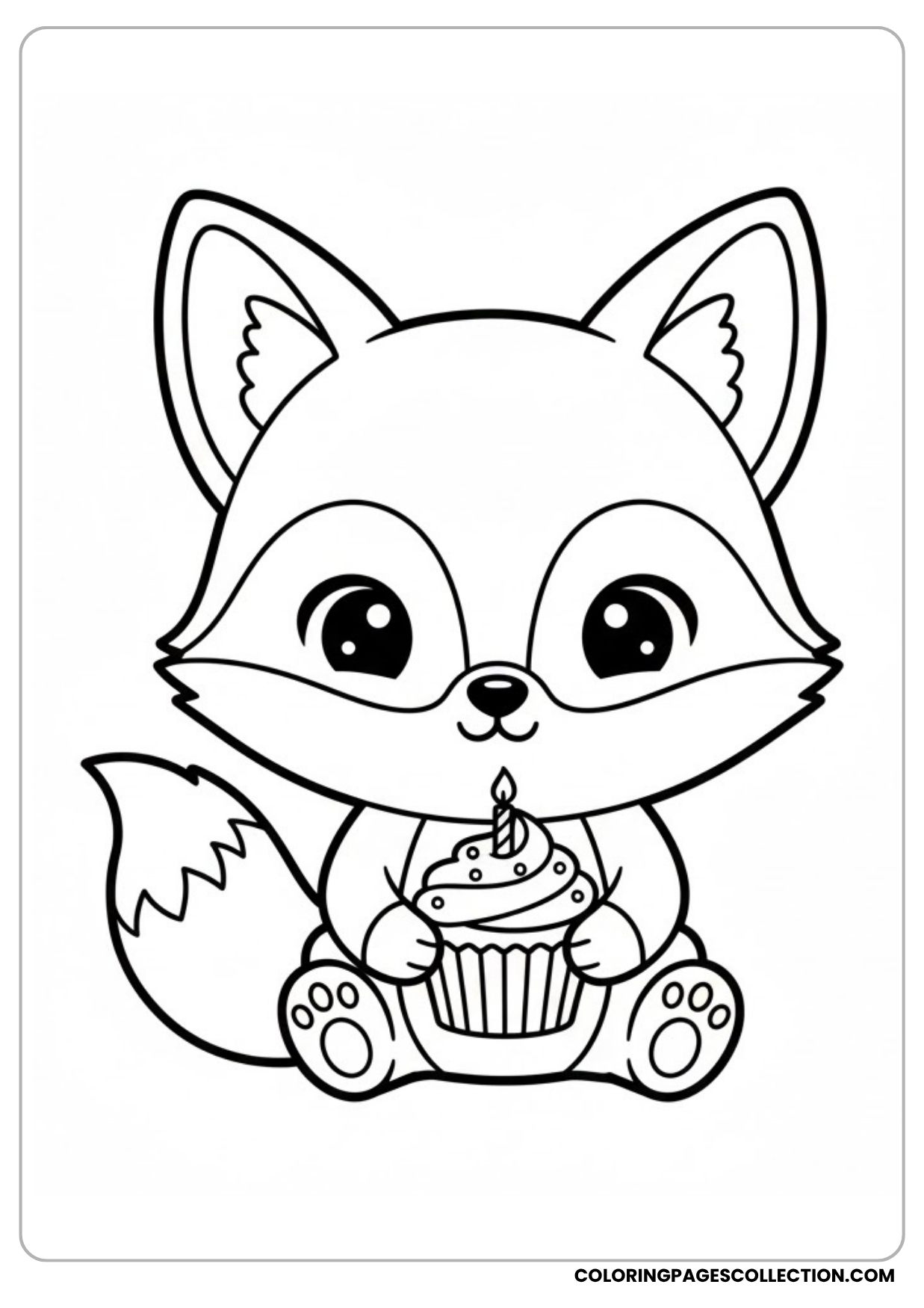 Cartoon Fox Holding Cupcake Coloring Page