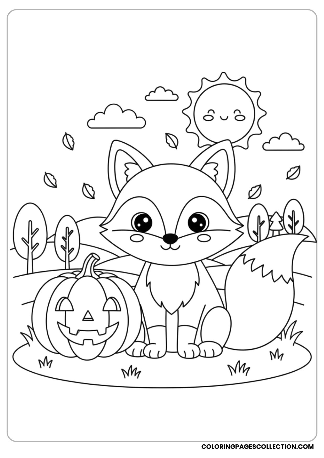 Fox with Pumpkin Coloring Page