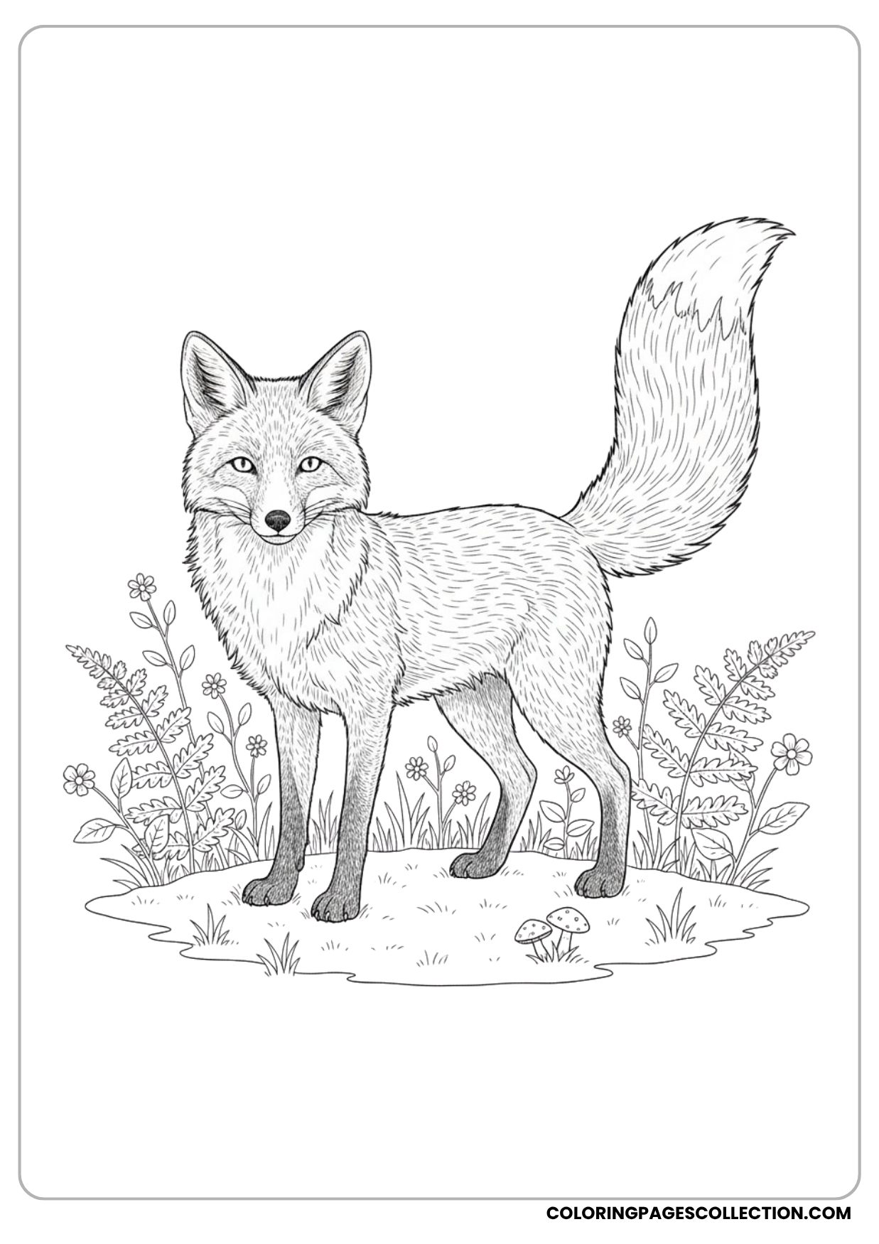 Standing Fox in Nature Coloring Page