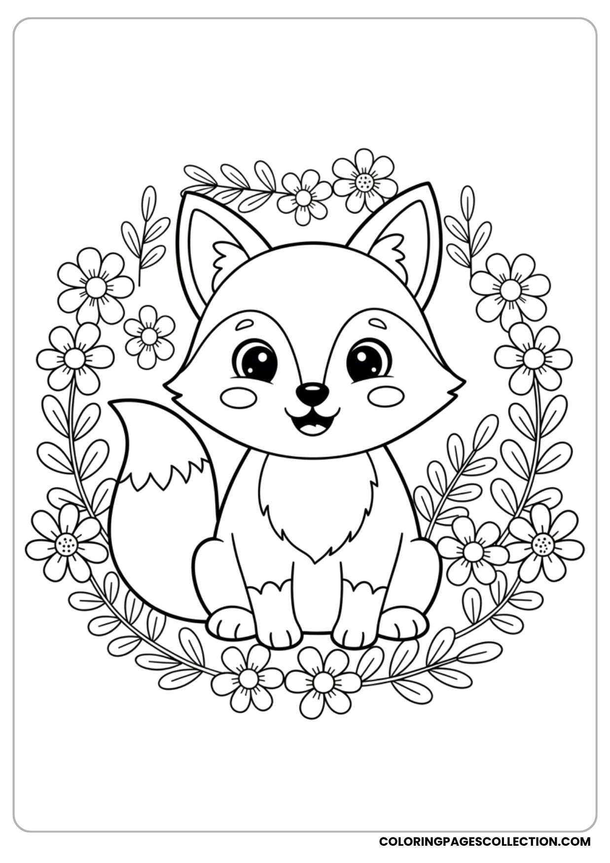 Cute Fox with Flowers Coloring Page