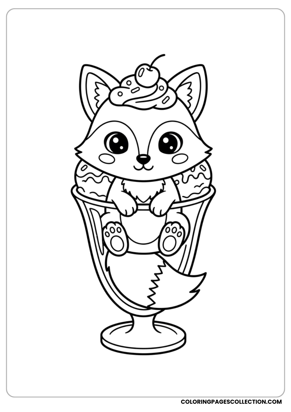 Fox with Ice Cream Cup Coloring Page
