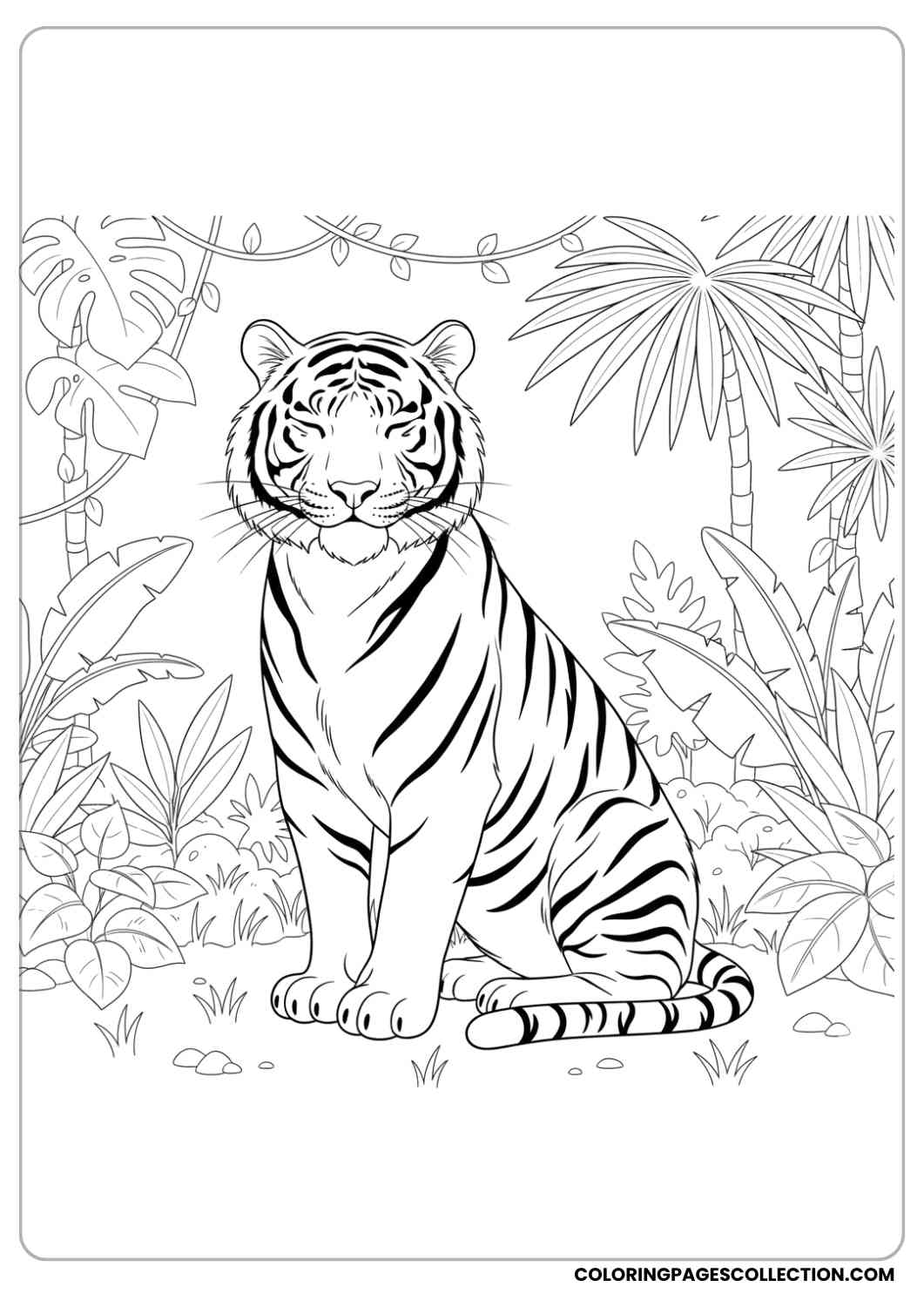 Sitting Realistic Tiger Coloring Page