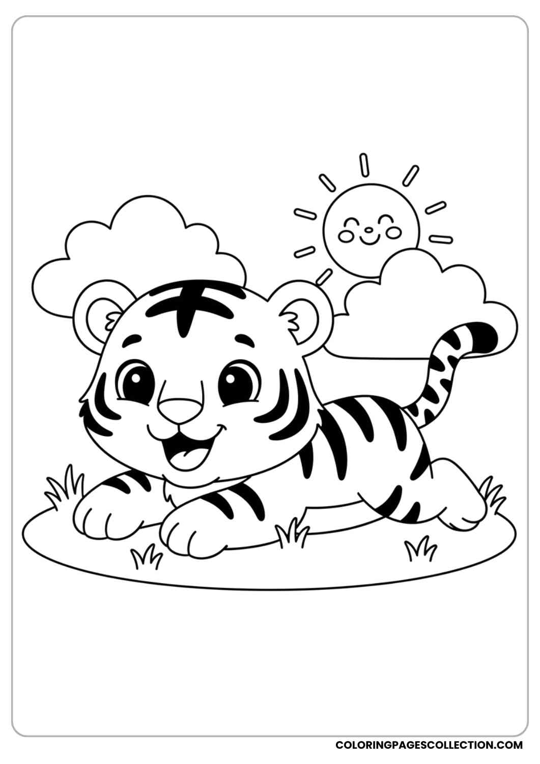 Playful Tiger Cub on Grass Coloring Sheet