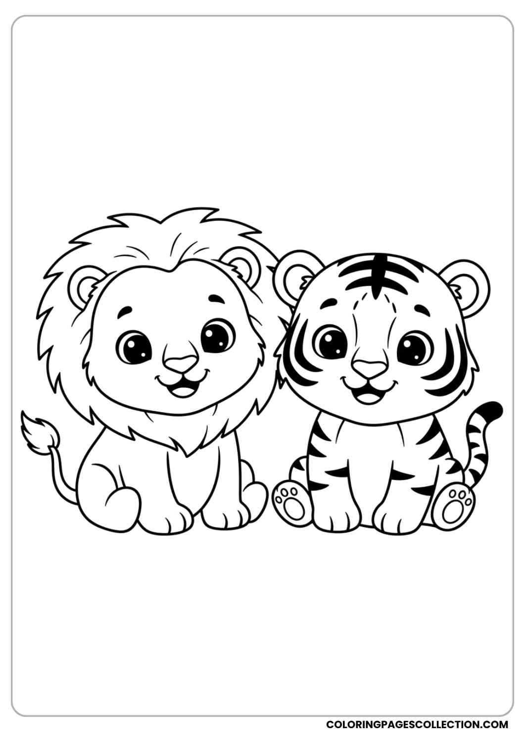 Lion and Tiger Cub Together Coloring Sheet