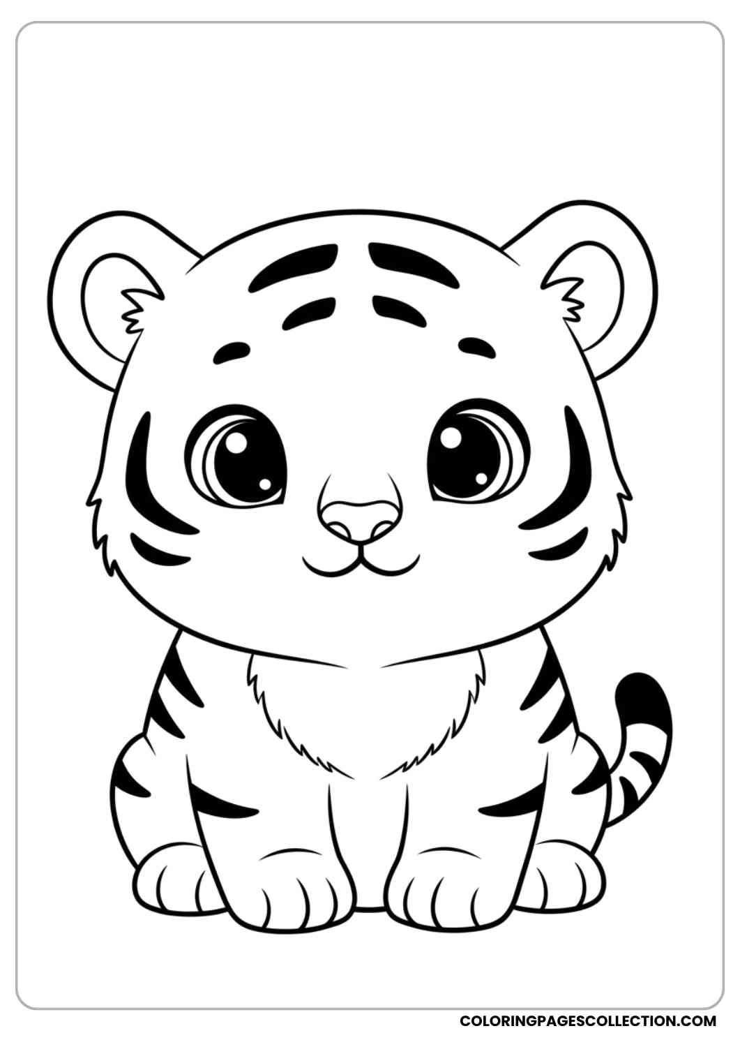 Sitting Baby Tiger with Big Eyes Coloring Page