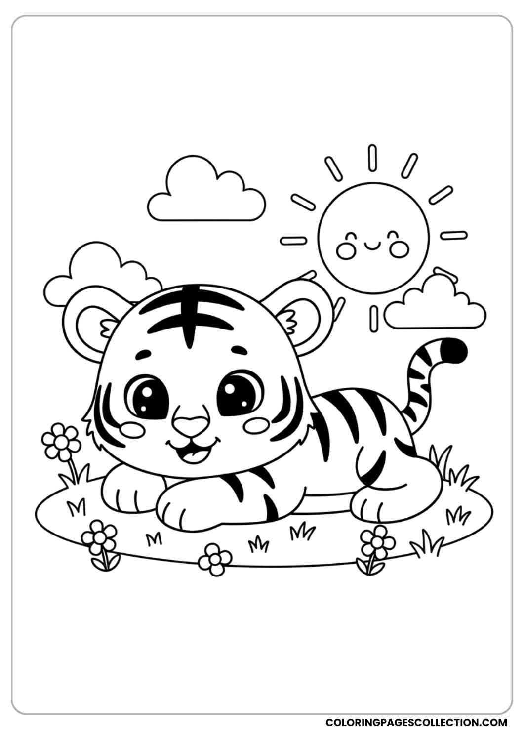 Relaxing Tiger Cub in Grass Coloring Sheet