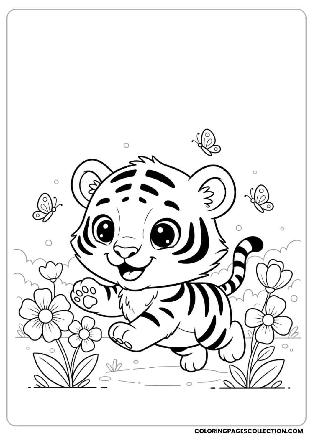 Cute Baby Tiger Playing Coloring Sheet