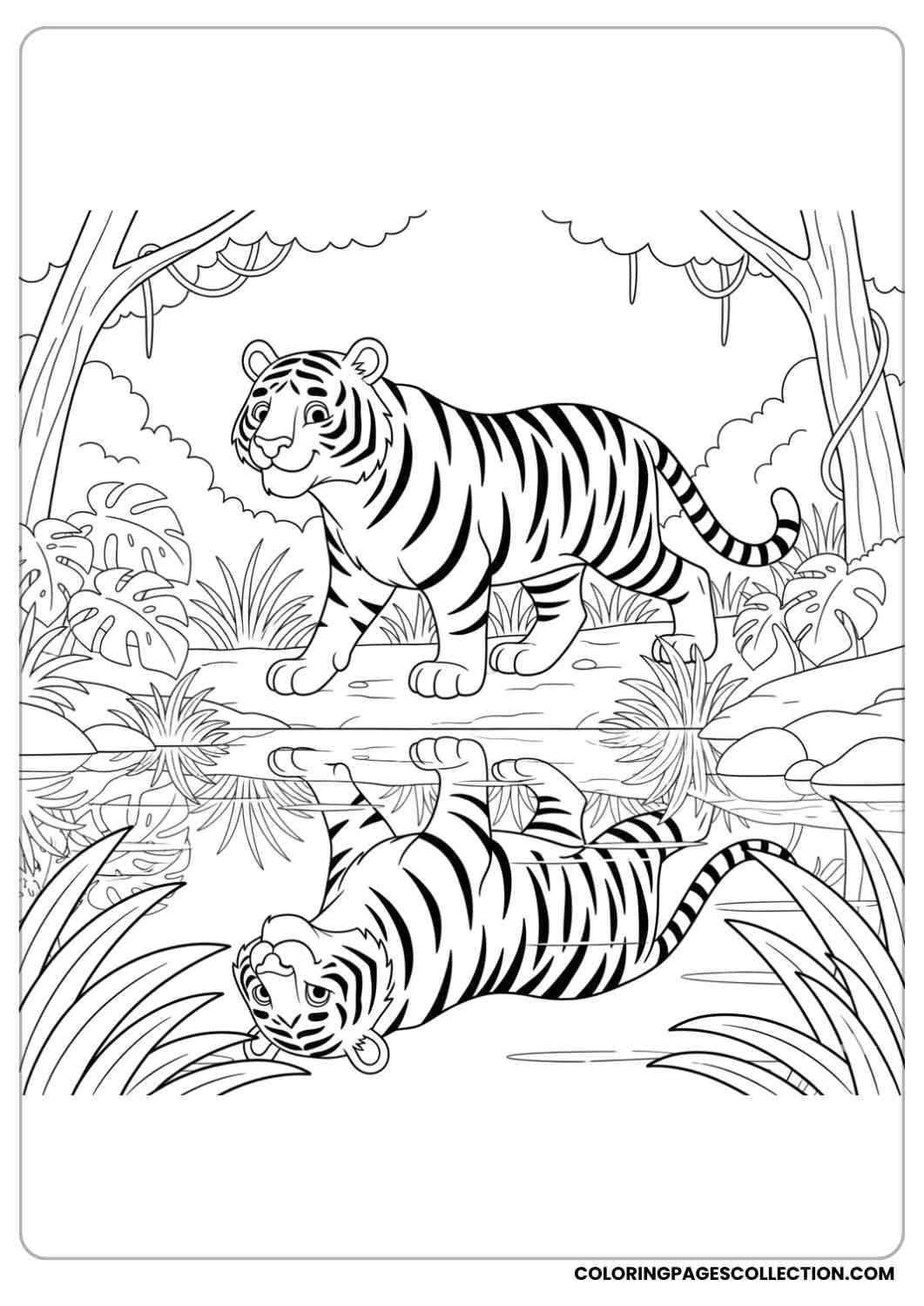 Tiger by the River Coloring Page