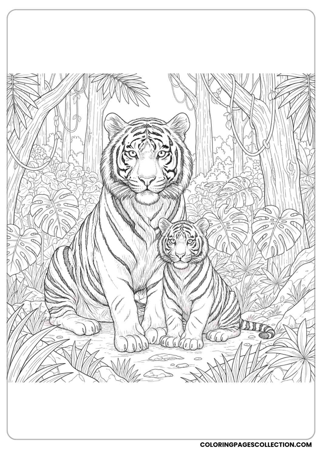 Mother Tiger with Cub Coloring Page