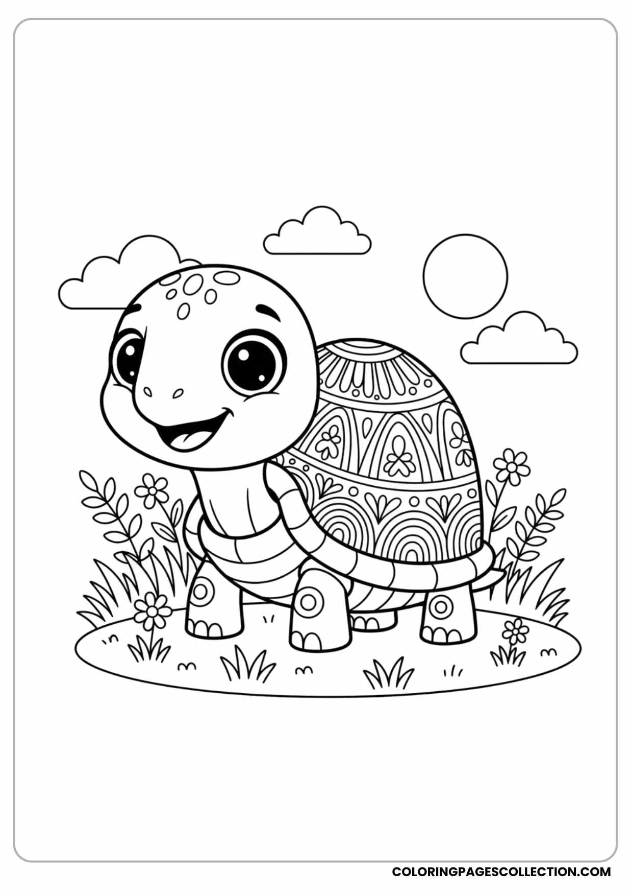 Cute Smiling Turtle Coloring Page