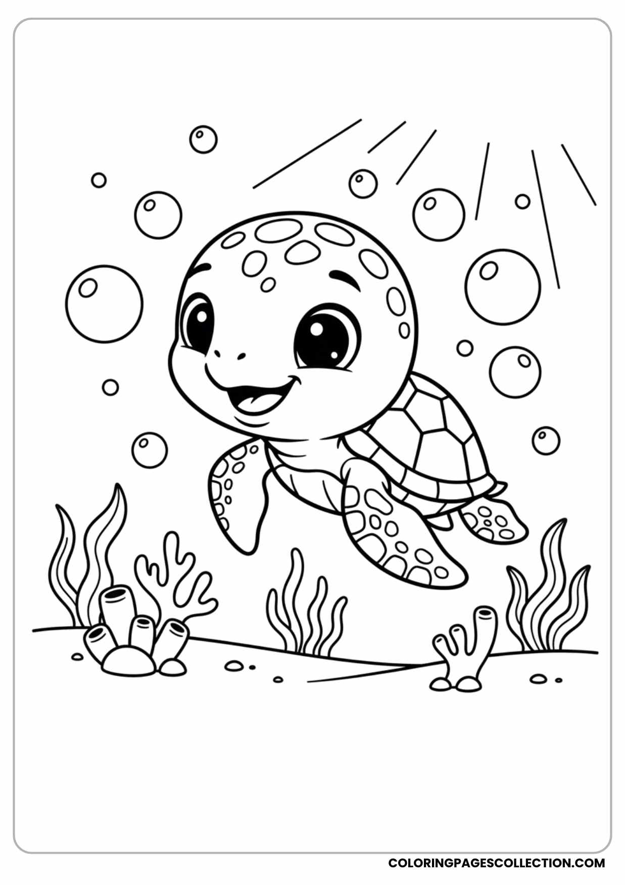 Baby Sea Turtle Swimming Coloring Page