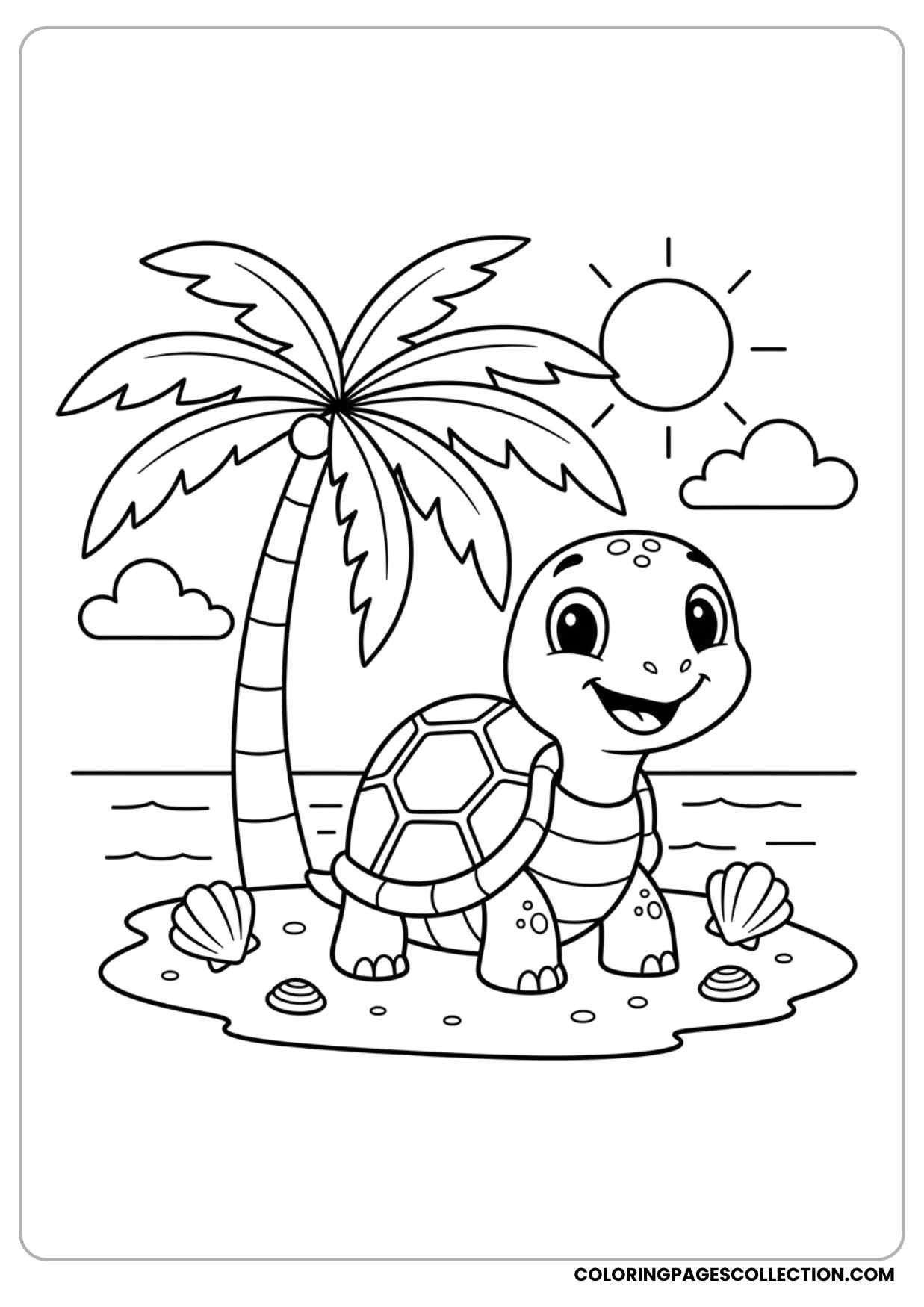 Happy Turtle Sitting Under a Palm Tree