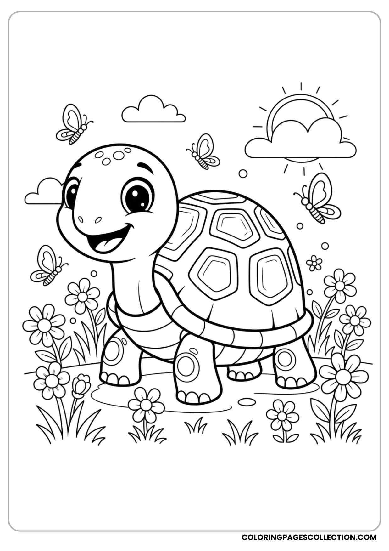 Turtle Walking Among Flowers