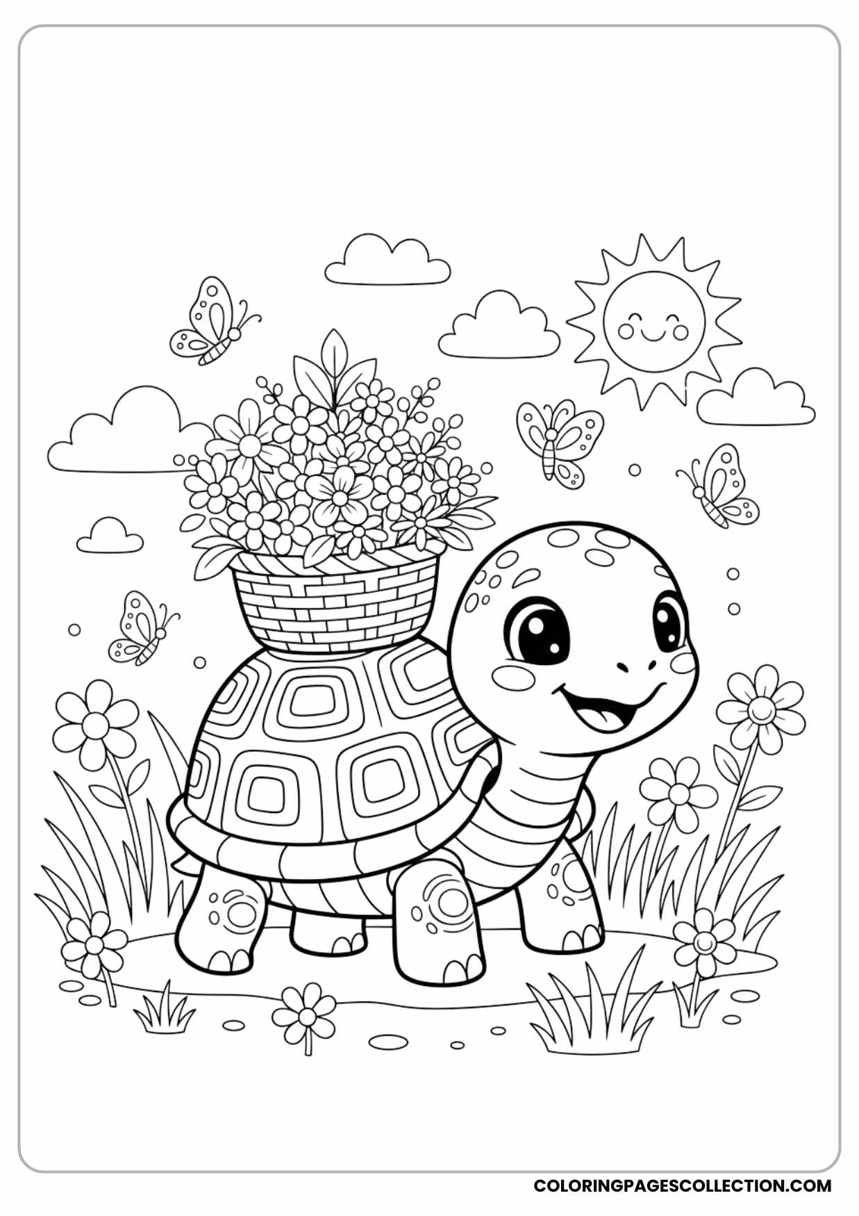 Turtle Carrying a Basket of Flowers